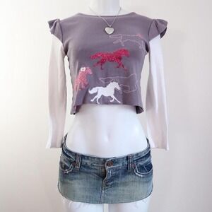 y2k glitter horse graphic baby tee flutter sleeve coquette fairycore size XS